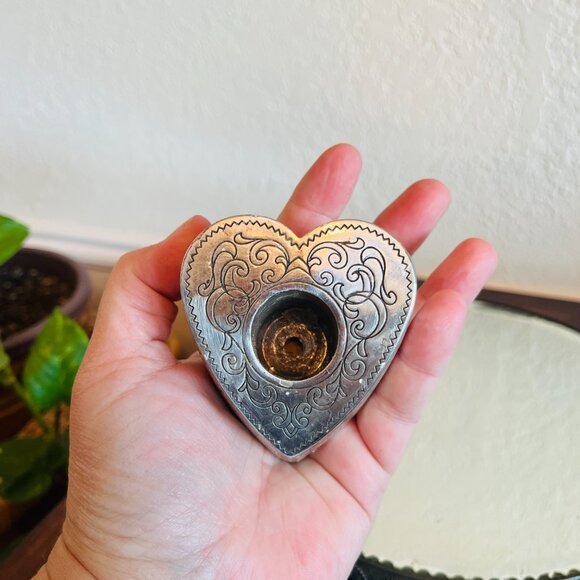 Brighton Silver Heart Shaped Candle Stick Holder Grandma 90s Cottagecore Rustic - Picture 10 of 13